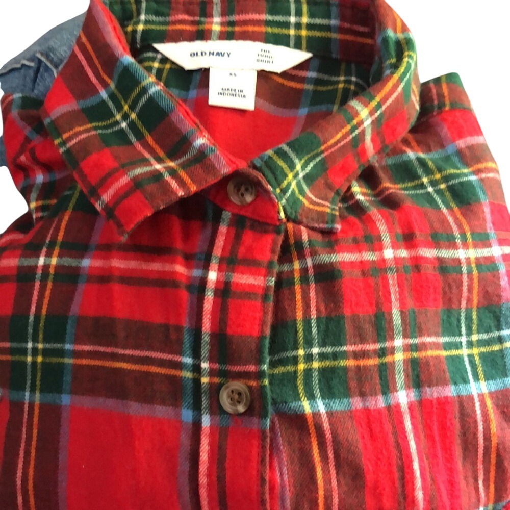 Old Navy Red Plaid Button Down Tunic style Shirt